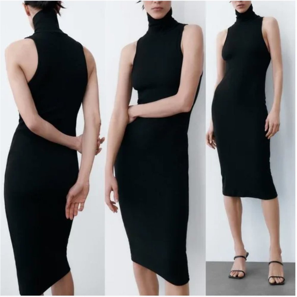black turtleneck dress zara Ribbed Knit Mock Sleeveless Midi Sexy Bodycon NWT Sweet 16 Dress Candyland Birthday Party Dress Size:X-Large 12-14/EUR 46